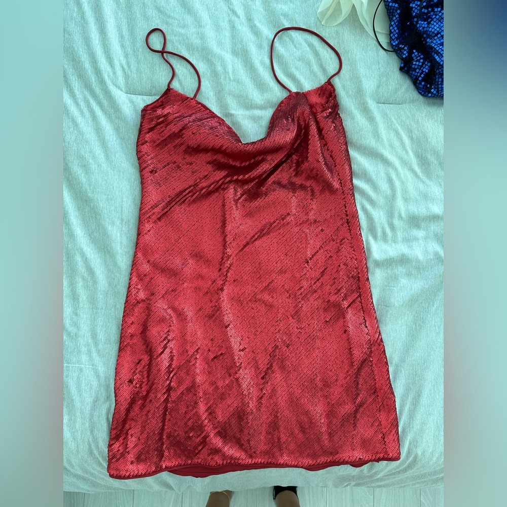 Zara red all sequins dress